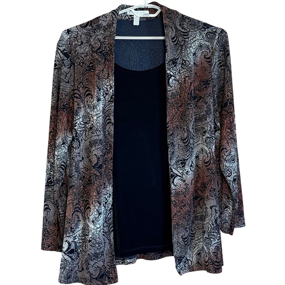 JM Collection Woman Pants - JM Collection Woman 3X Paisley Print Open Front Jacket & Tank Set